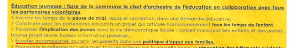 Promesse électorale 2020 liste Favre : éducation, soutien aux familles