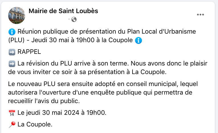 30 mai 2024 : nouvelle annonce enquête PLU