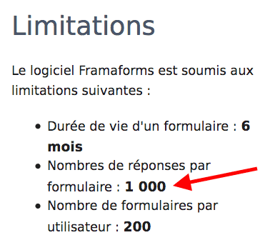 Extrait du site Framaforms, rubrique 